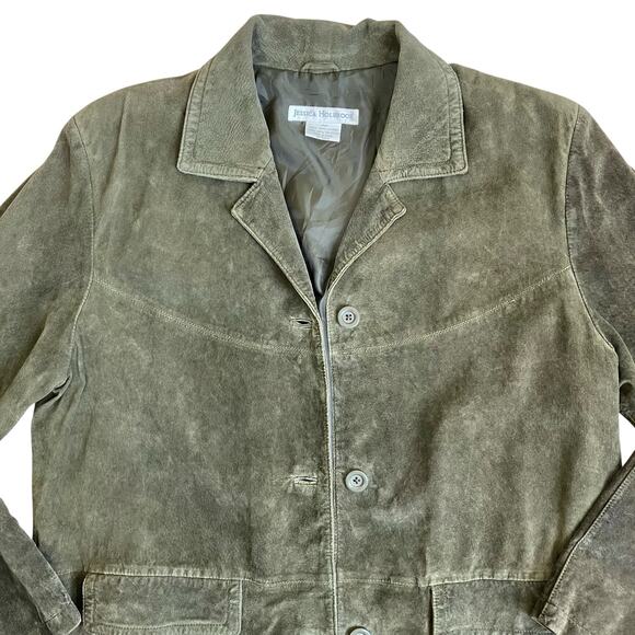 Jessica Holbrook Vintage Olive Green Thigh Length Suede Jacket Button Front - Picture 13 of 16